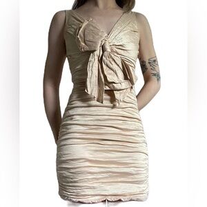 bcbgmaxazria Cocktail Mini Dress In Champagne Nude Women Size‎ 4 Ruched Bow